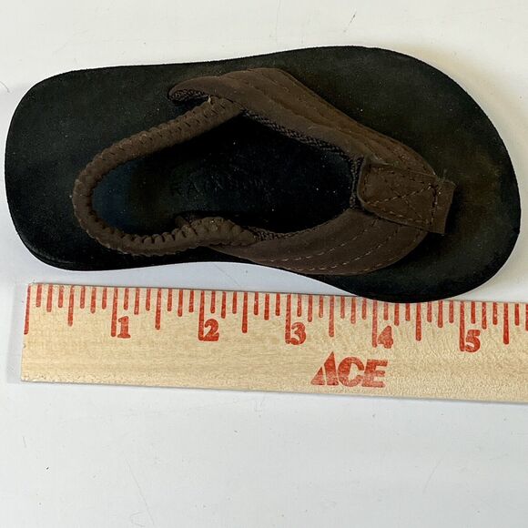 Rainbow Growbows Baby Unisex Size 5/6 Brown Leather Sling Back Flip Flops Classi - Picture 6 of 7